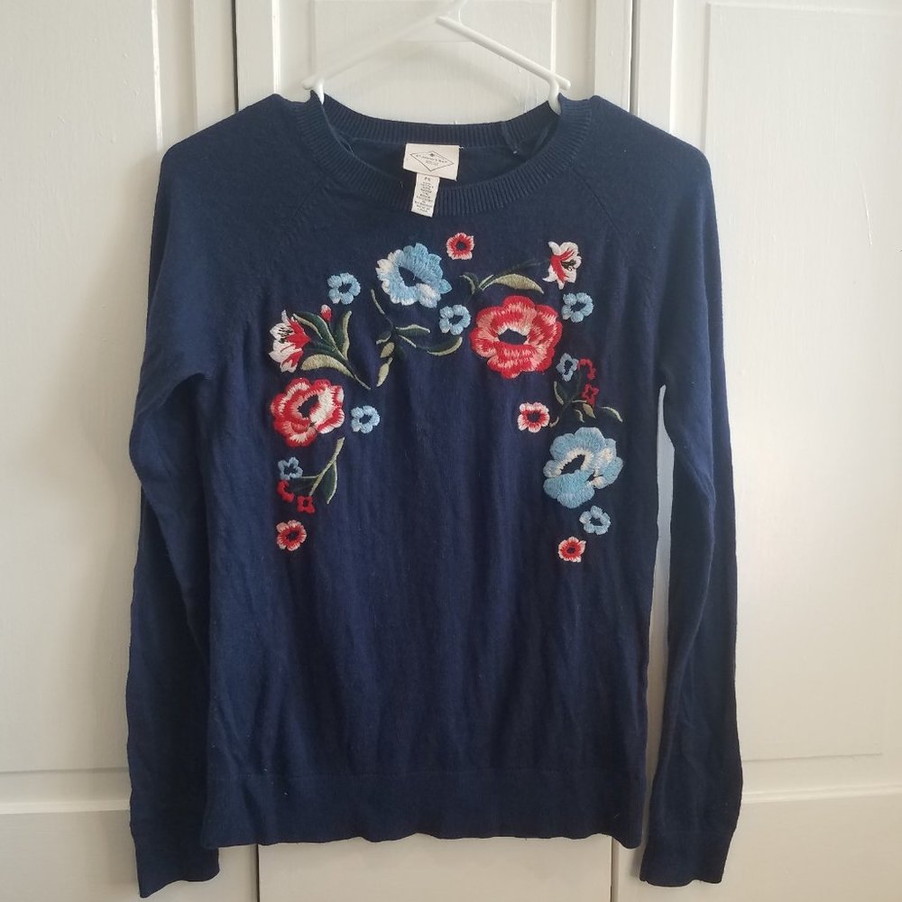 St John's Bay Embroidered Flowers Sweater Petite